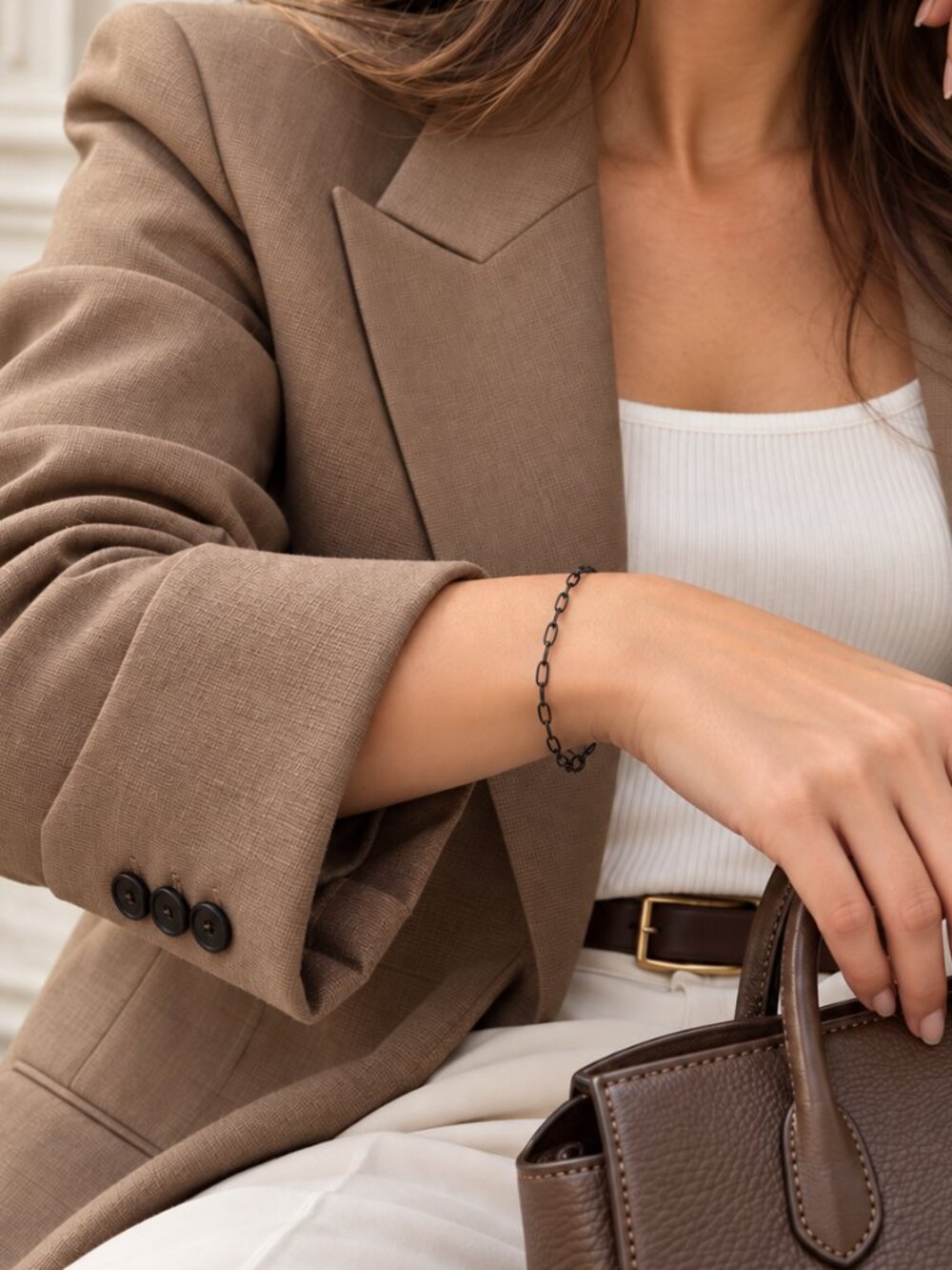 Dainty Black Paperclip Bracelet | Stainless Steel | Handmade
